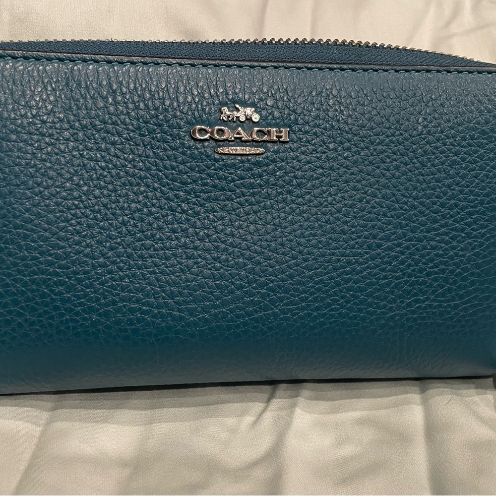 Coach Teal Leather zip around wallet